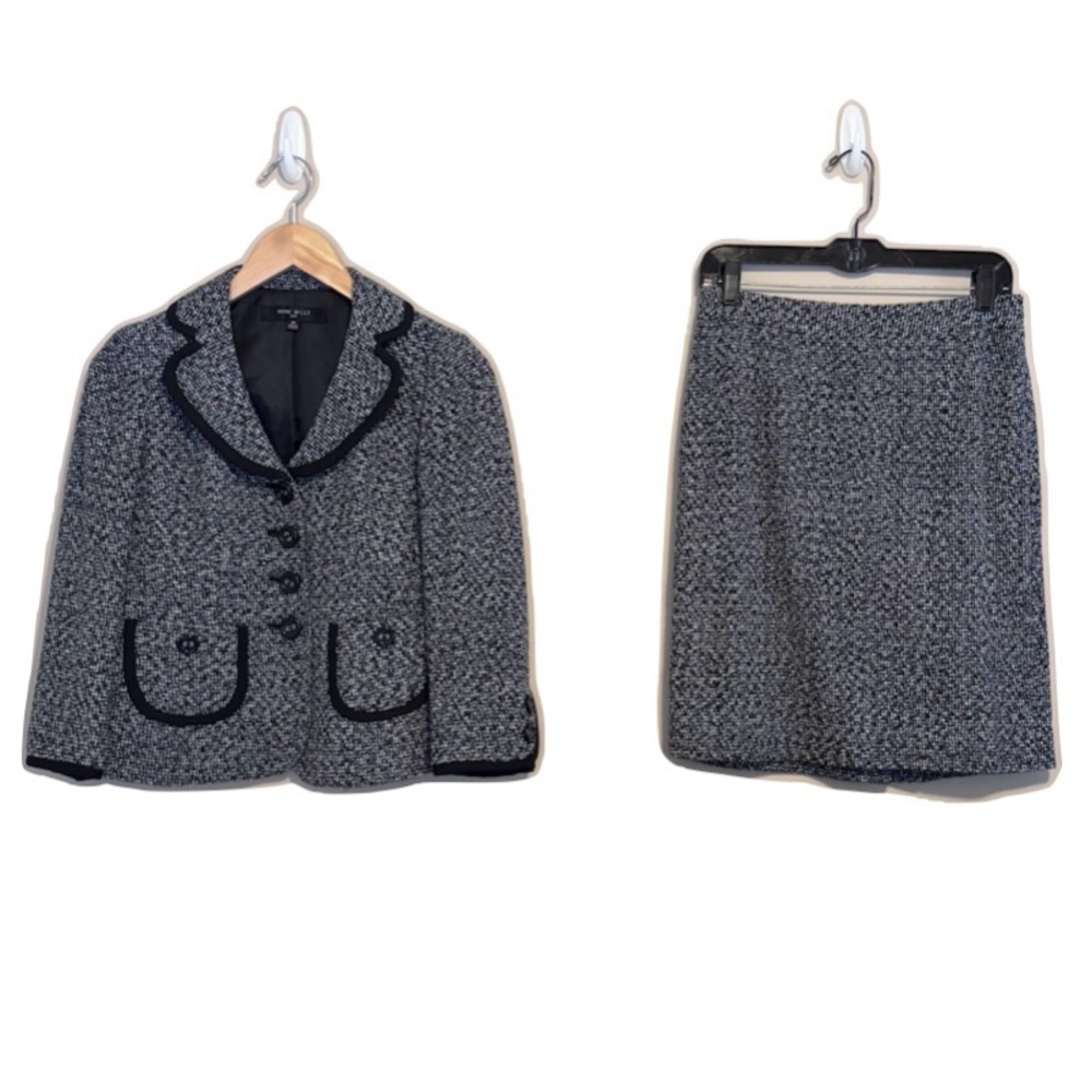 Nine West Tweed Black and White Skirt Suit 4P 4 Petite